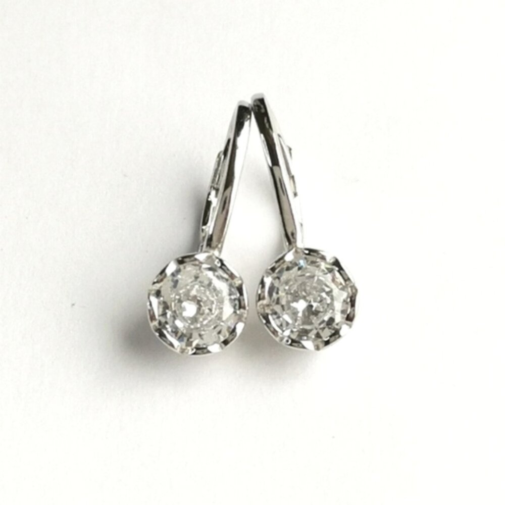 STERLING silver cz solitaire drop earrings lever back in filigree se